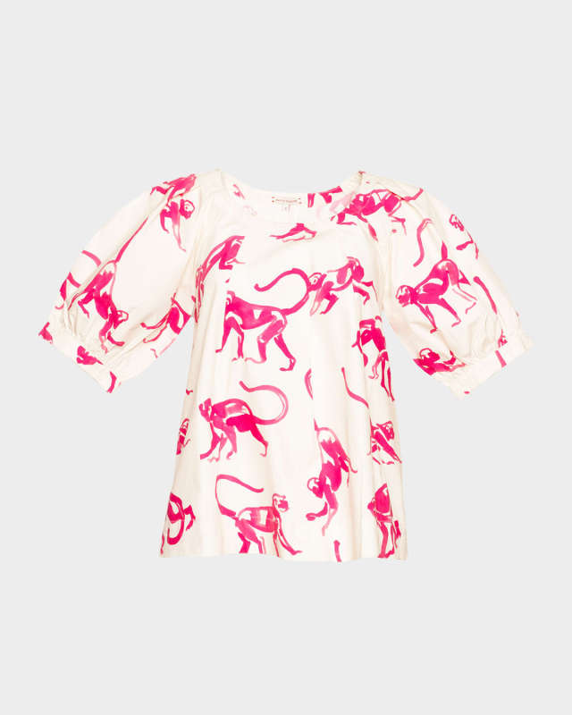 Zonda Monkey-Print 3/4-Sleeve Cotton Top